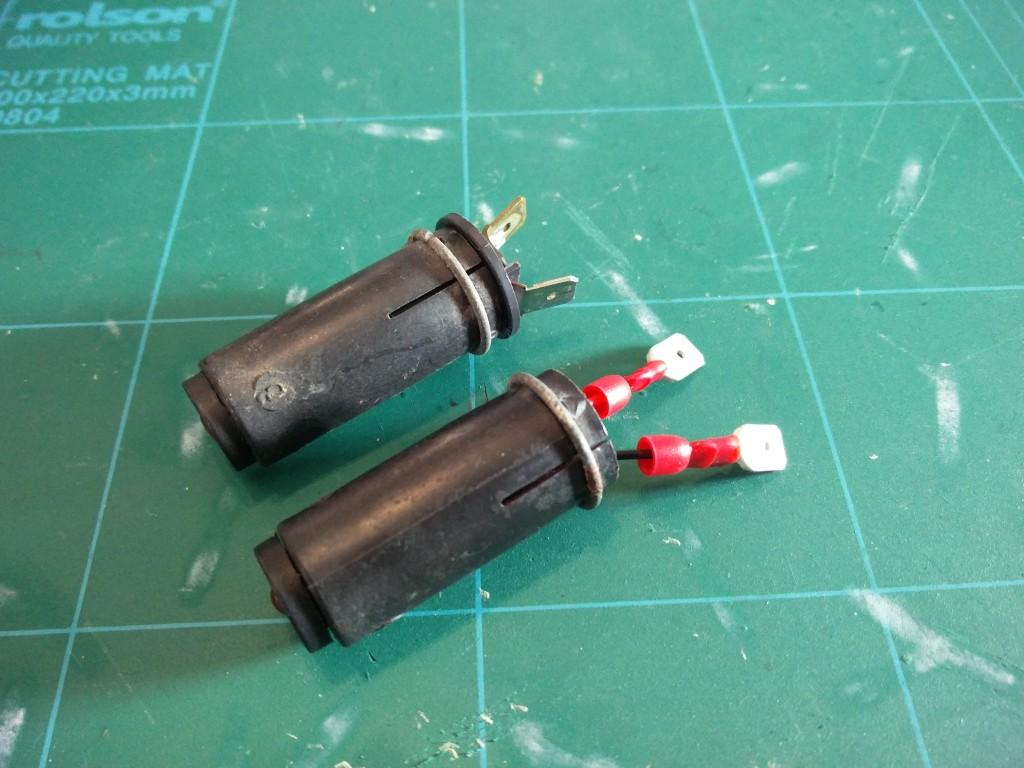 Side comparison of original and LED 2CV dashboard indicator LEDs