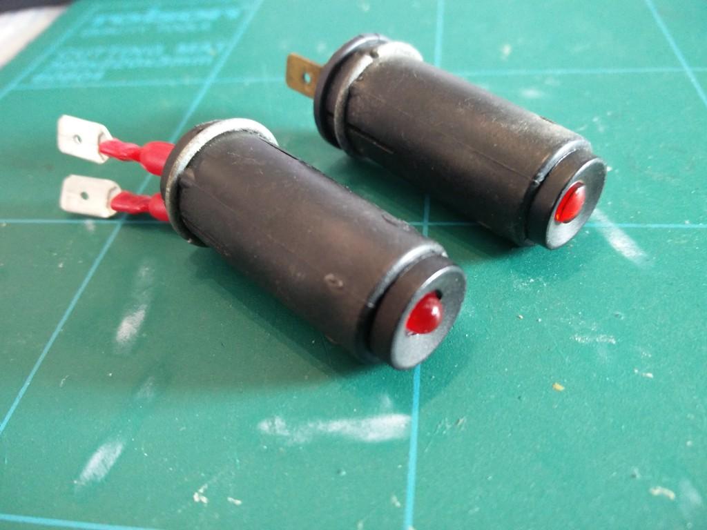 Front comparison of original and LED 2CV dashboard indicator LEDs