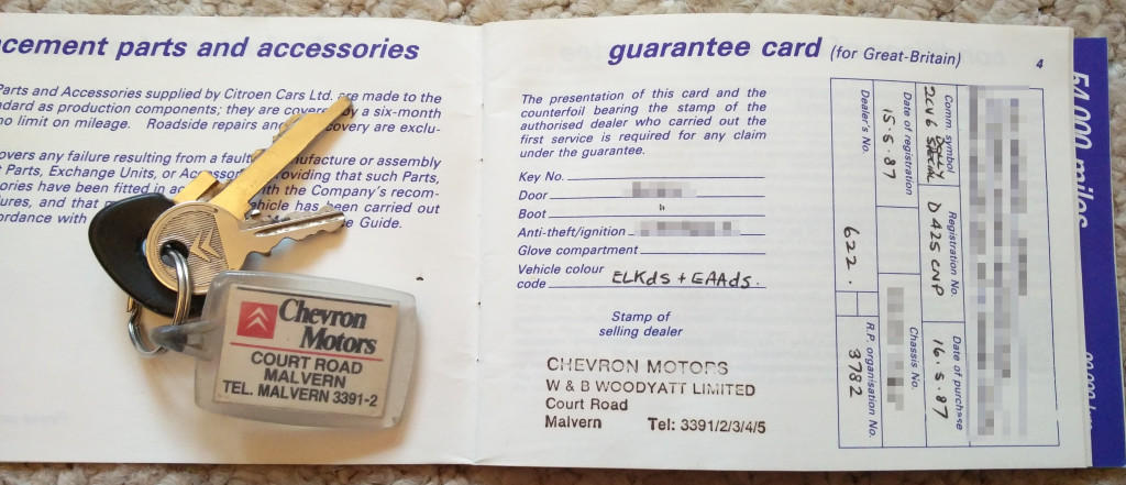 2CV guarantee card (1987)