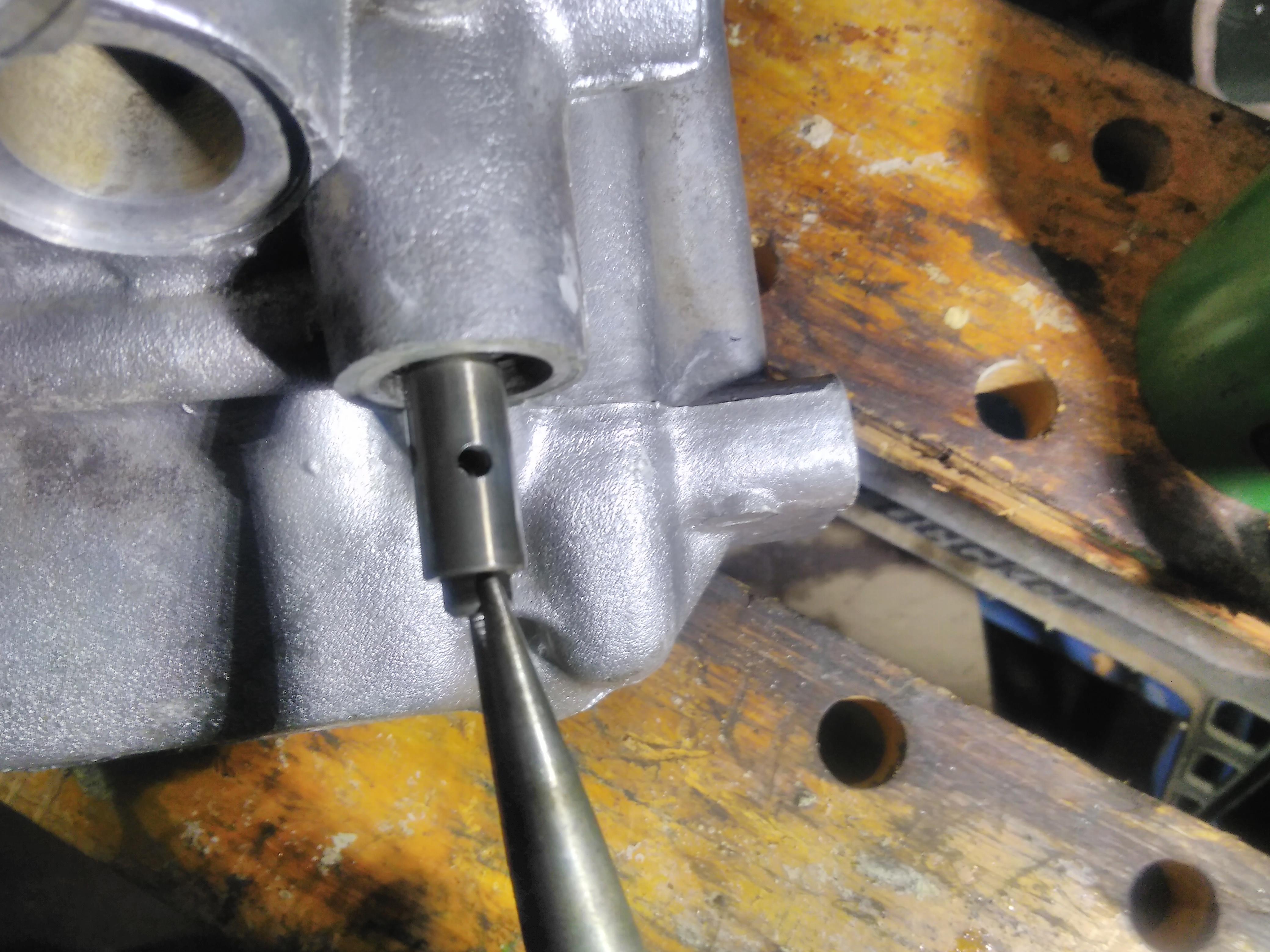 2Cv oil pressure relief plunger being inserted